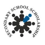 round blue and black logo about secondary school scholarships. Round shape made of stylized people