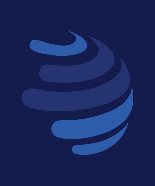 stylized globe icon in tones of blue