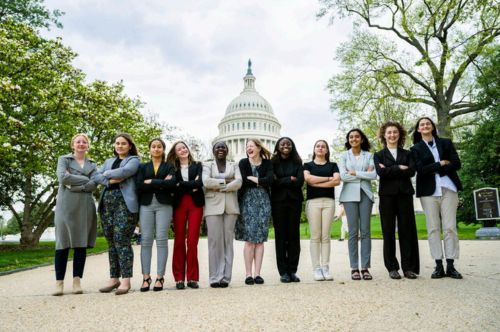 high school girls from The Madeira School in front of the US capitol building