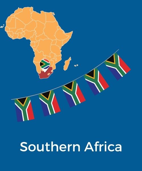Southern Africa - maps and flags. Blue background.